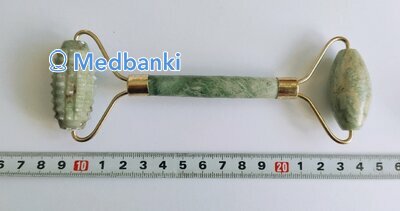 Двусторонний роликовый массажер Гладкий + Ёж, нефрит, 15 см